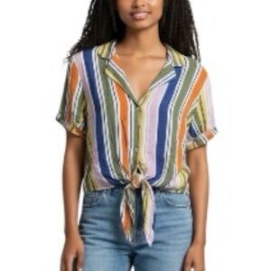 Forever 21 Striped Front-tie Button up Blouse S Blue